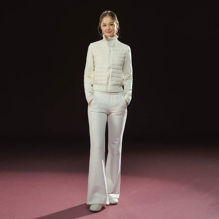 Lett strikket lappeteppe dunjakke 