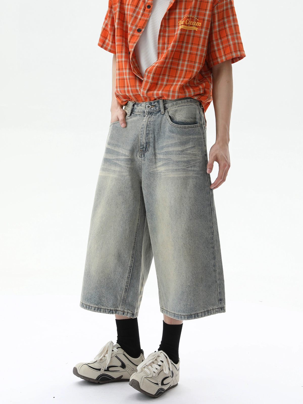 Pantaloni in denim a gamba larga cropped Cleanfit 