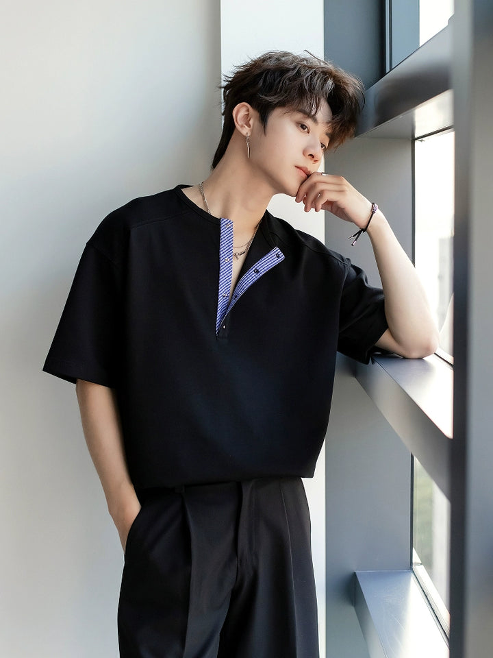Button-down Crew Neck T-shirt