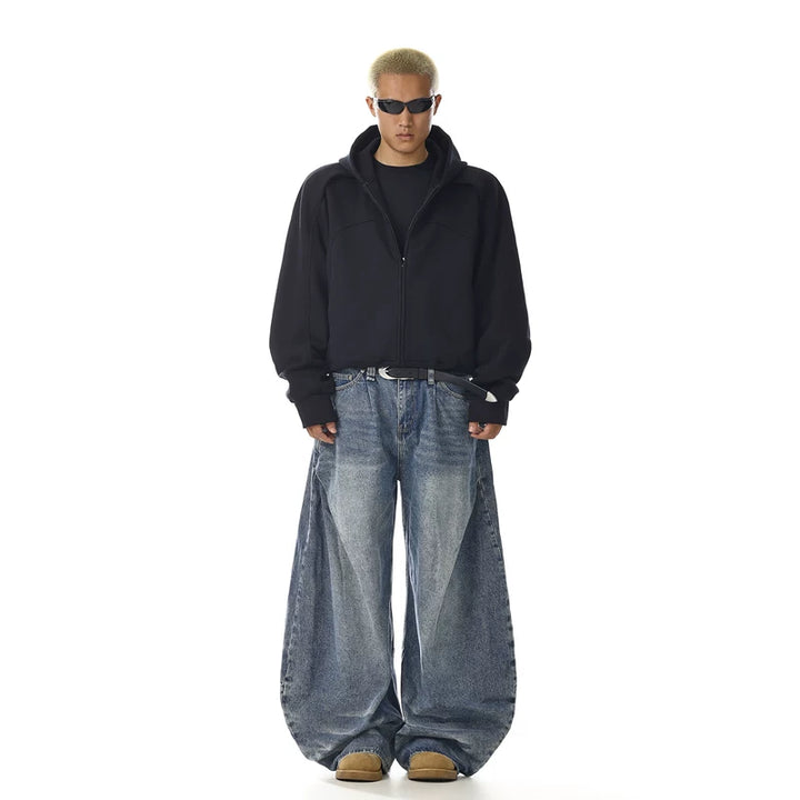 Plissé Wijde Pijpen Gebogen Mes Jeans 