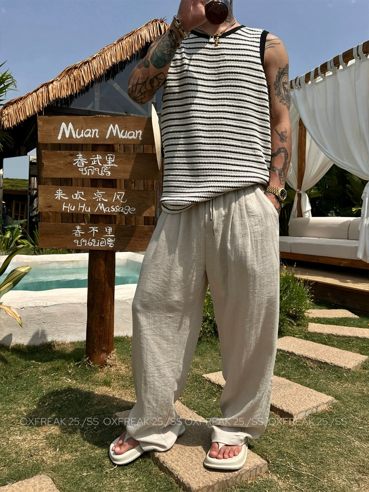 Pantalones rectos sueltos de mezcla de lino y Tencel 