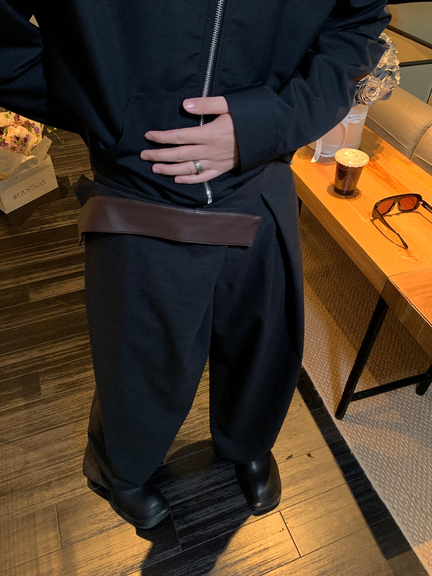 Folded Waist Pleated Wool Casual Pants