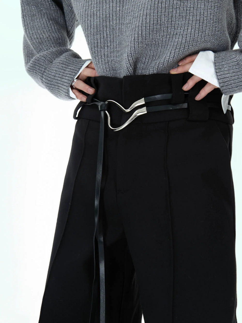 Metal Buckle Design Straight-leg Pants