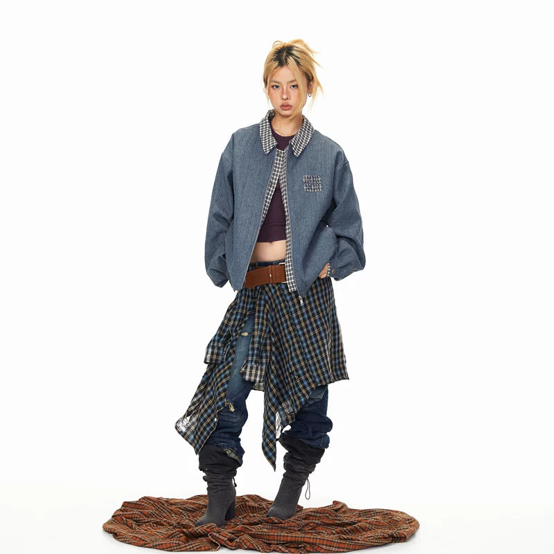 Plaid Patchwork Collared Jacket