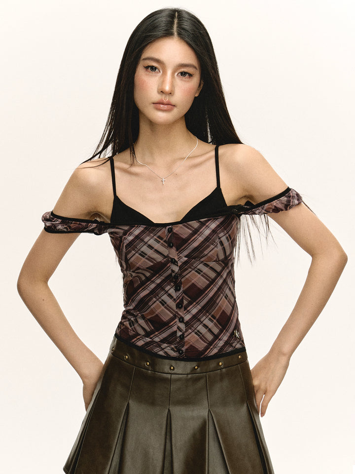 Plaid Slim Fit Button Front Top