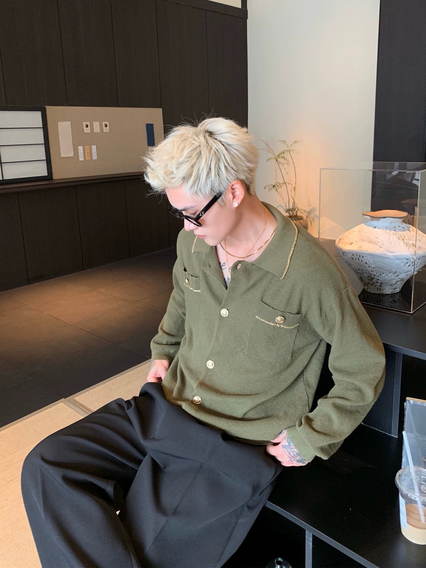 Zincir Detaylı Örgü Hırka 