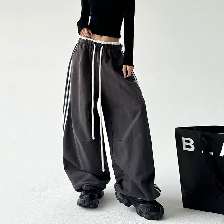 Wide-Leg Striped Drape Casual Pants