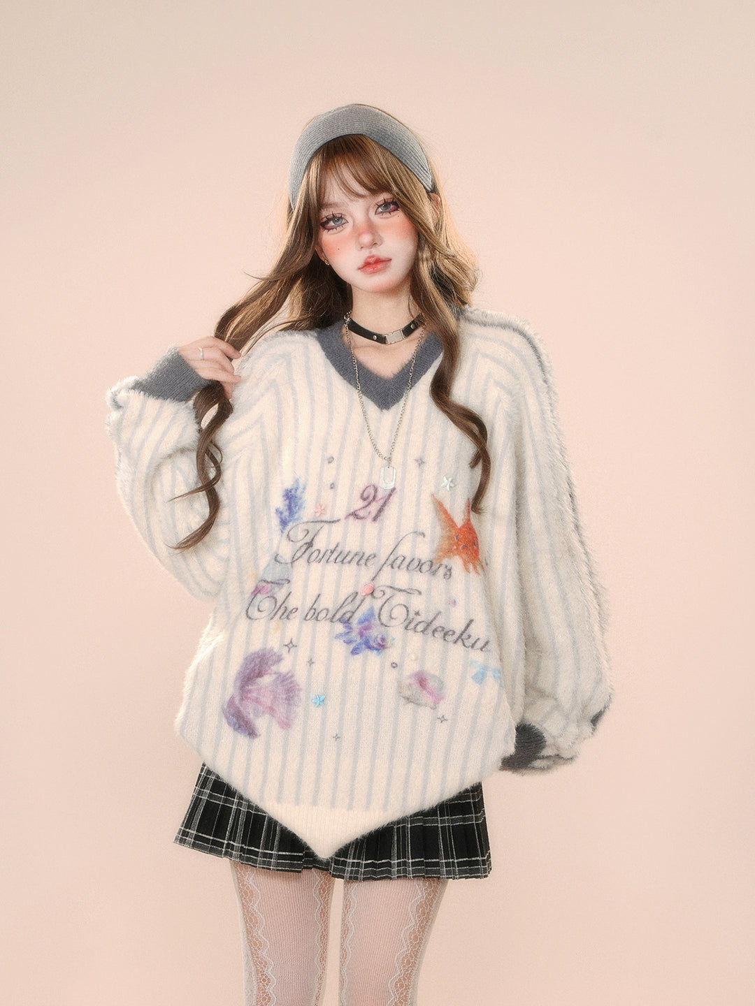 V-Neck Fuzzy Knit Sweater