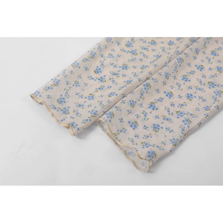 Top de malla de manga larga con cuello alto floral 