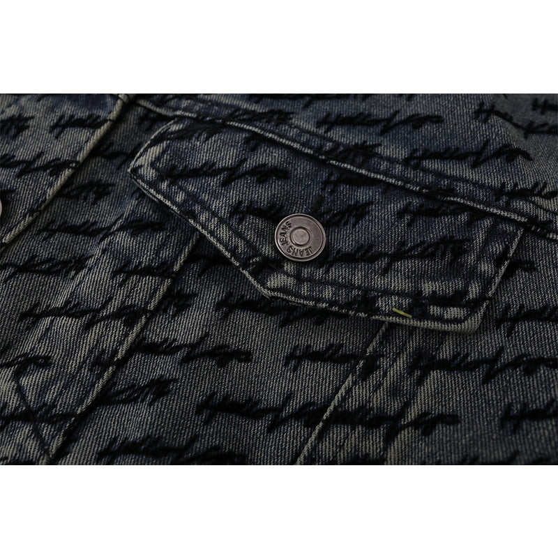 Tryckt denim bälte slim fit jacka 