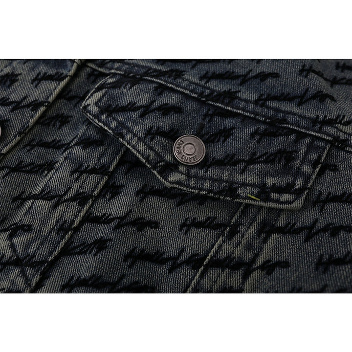 Tryckt denim bälte slim fit jacka 
