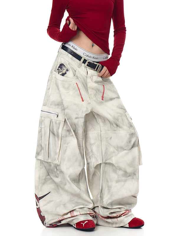 Yıpranmış Geniş Paça Kargo İş Pantolonu 