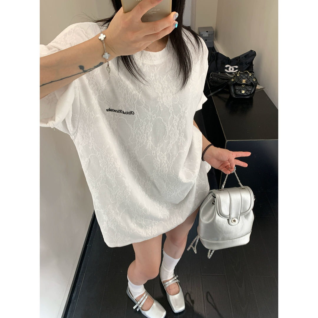 Embroidered Loose Fit Short Sleeve Top