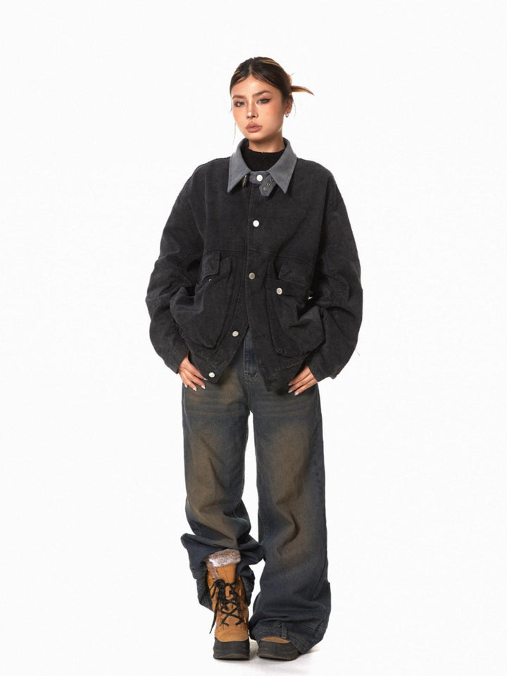 Lapel Patchwork Big Pocket Jacket