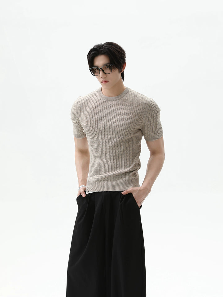 Twisted Stripe Knitted Short Sleeve Pullover