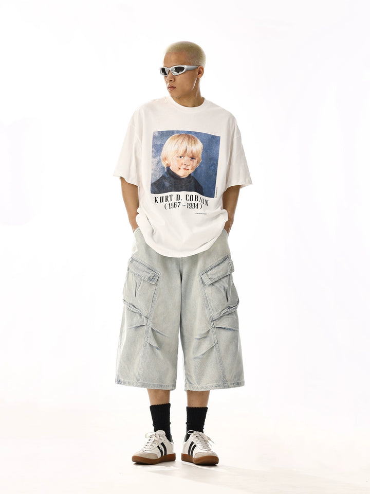 Cropped Denim Cargo Pants