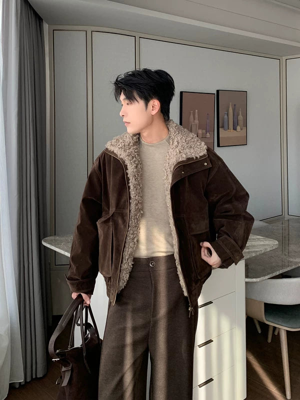 Faux Shearling Lined Suede Down Jacket