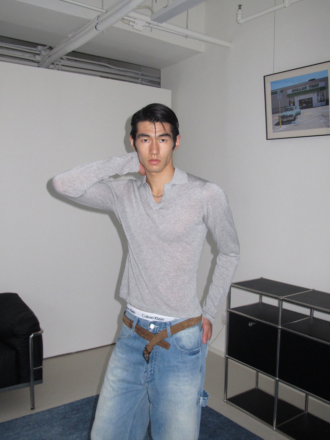 Acetat Slim Fit Langarm-Polohemd 