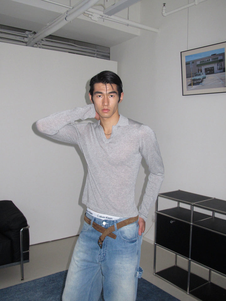 Acetat Slim Fit Langarm-Polohemd 