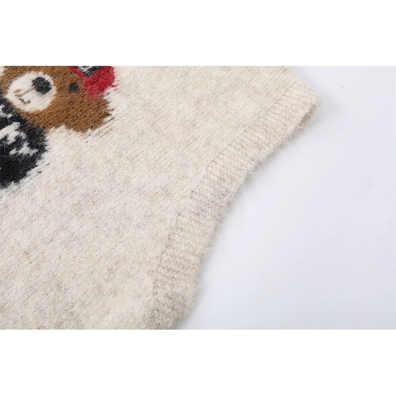 Beren Jacquard Ronde Hals Gebreide Vest 