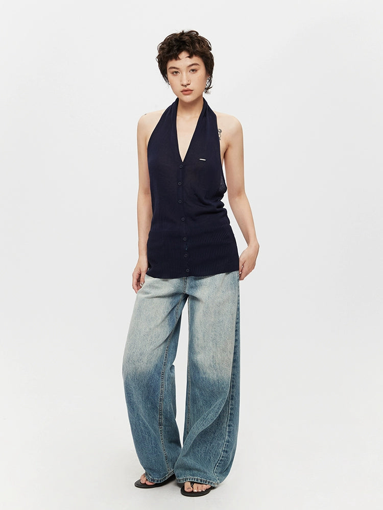 Halter Neck Knitted Backless Tank