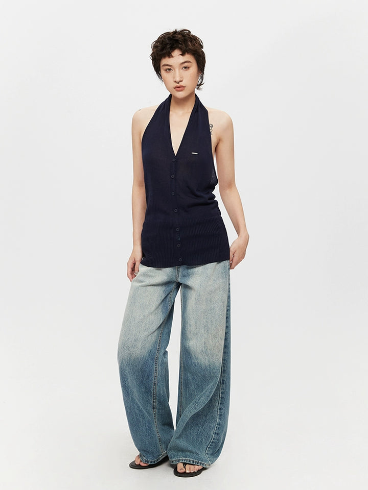 Halter Neck Knitted Backless Tank