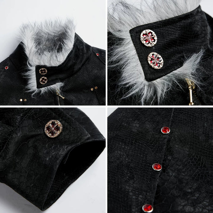 Fur Trim Leather Winter Coat
