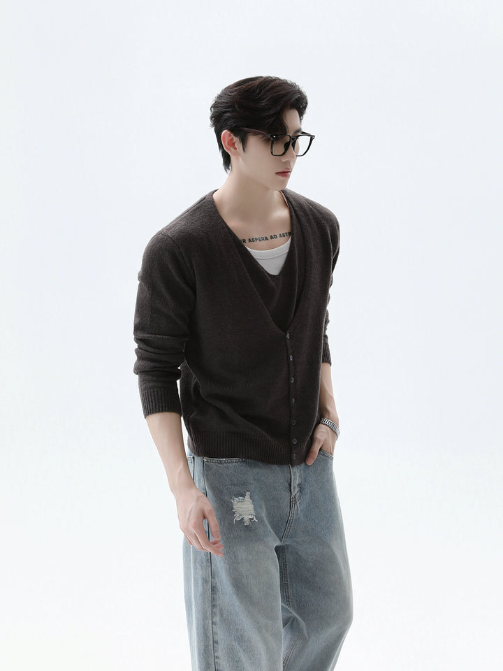 V-neck Wool Knit Cardigan Sweater