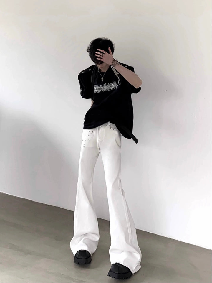 Rivet-Studded Flared Slim Fit Jeans