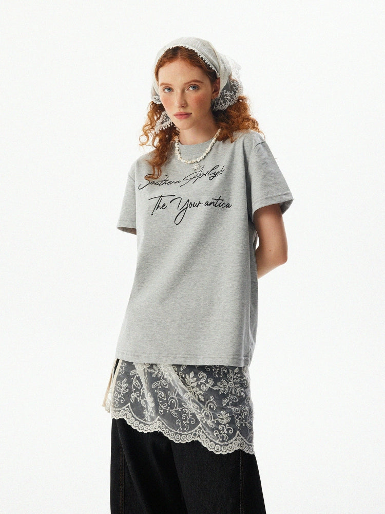 Handwritten Print Short Sleeve Boxy T-Shirt