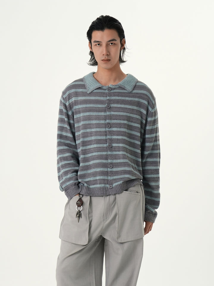 Button-front Striped Sweater