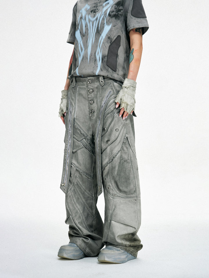 Pantalones de pierna ancha con cremallera dividida deconstruidos 