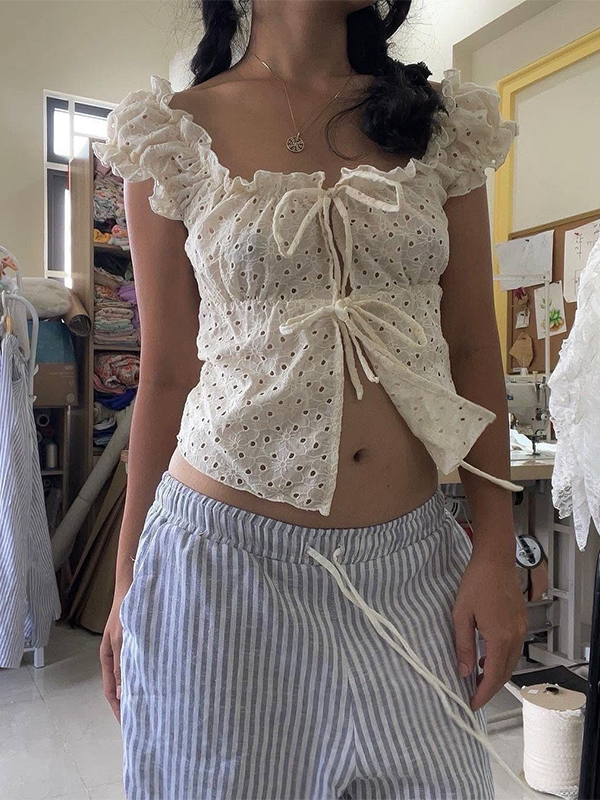 Eyelet Ruffle Trim Slim Fit Camisole