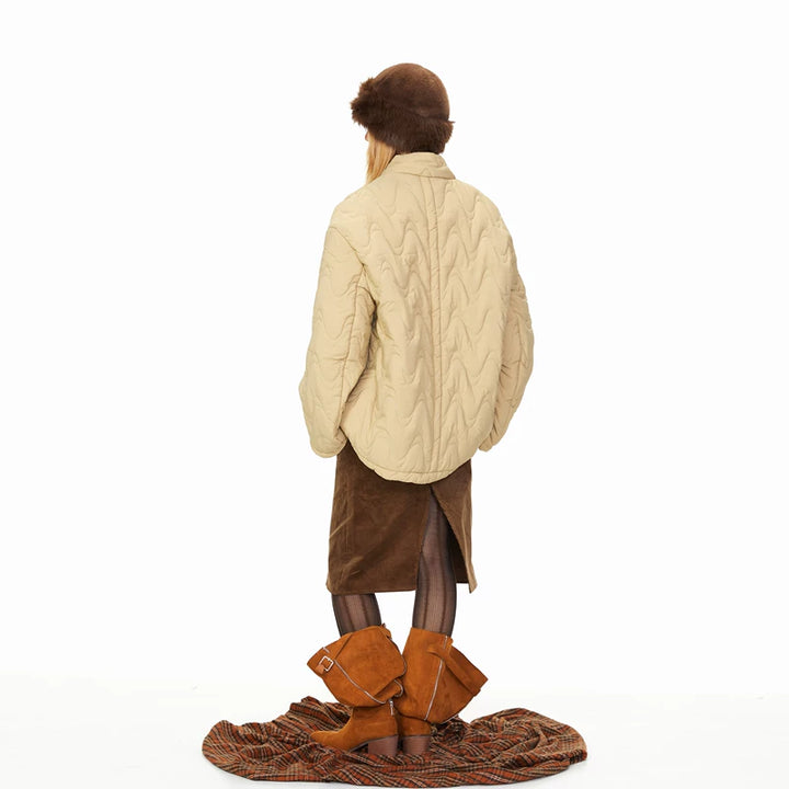 Wave-Pattern Stand Collar Puffer Coat