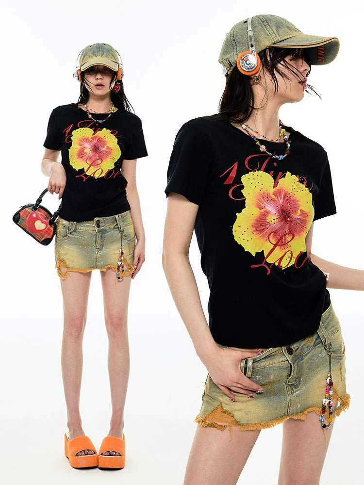 Distressed Denim Low Waist Mini Skirt Pants