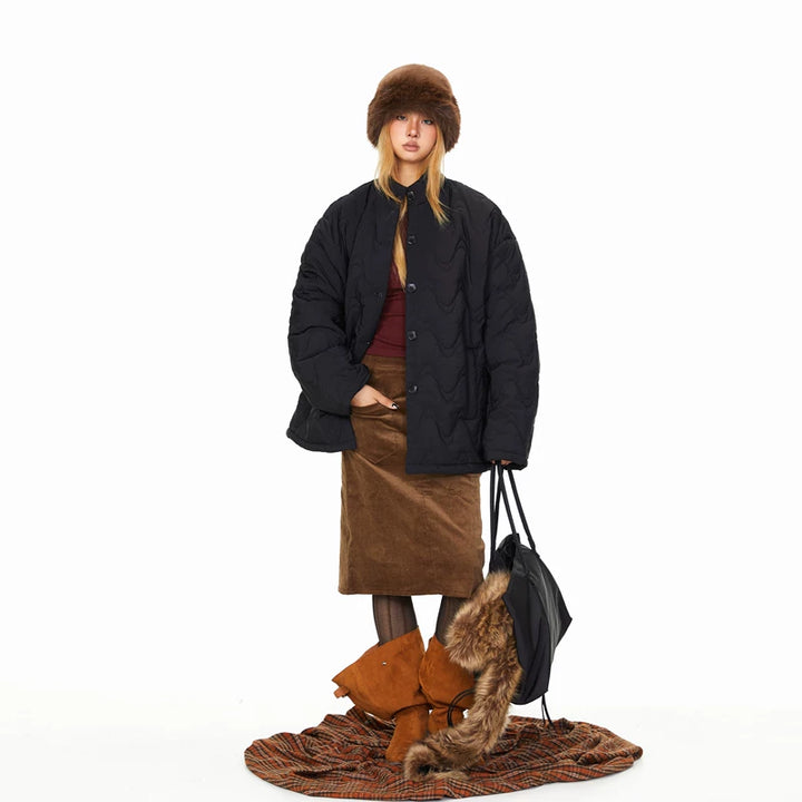 Wave-Pattern Stand Collar Puffer Coat