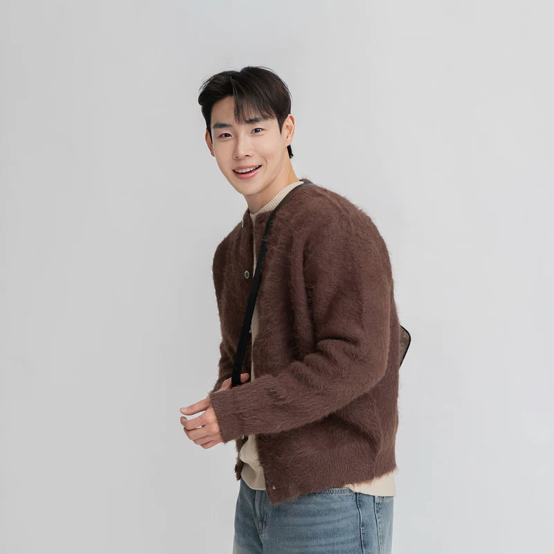 Sweter kardigan z okrągłym dekoltem, luźny krój 