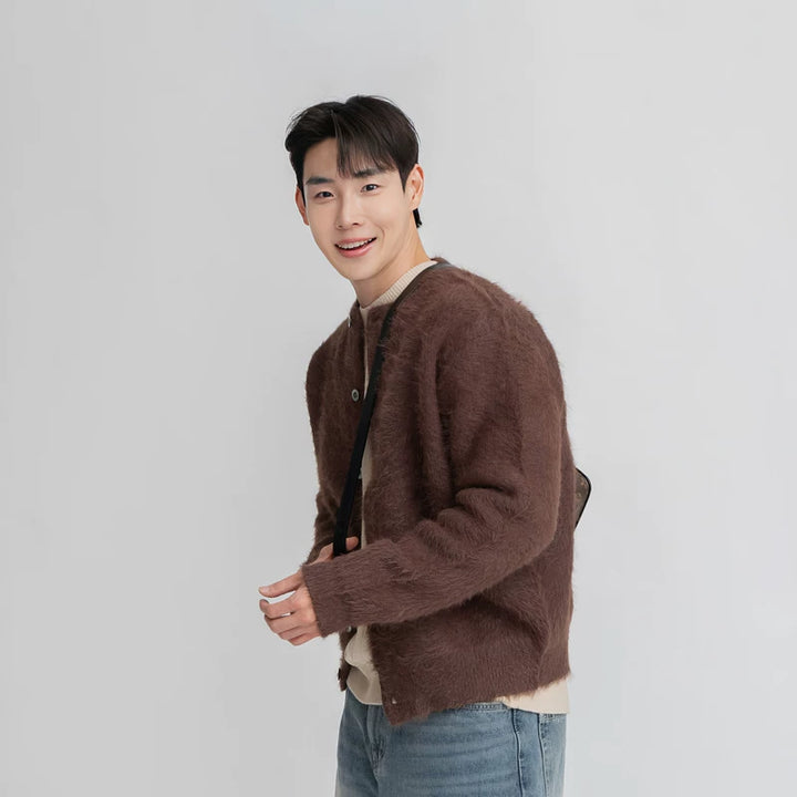 Sweter kardigan z okrągłym dekoltem, luźny krój 