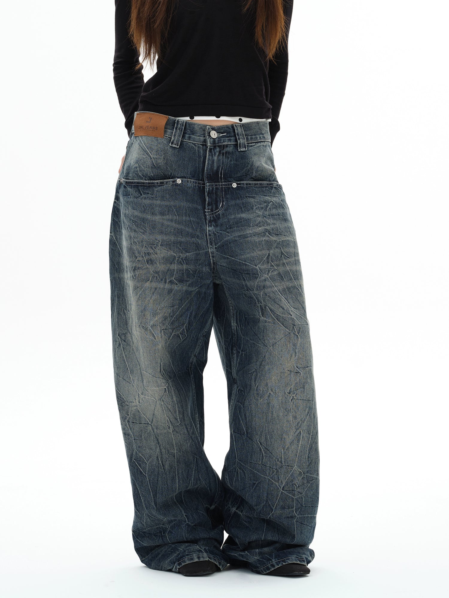 Retro Bol Paça Yıldız Desenli Pantolon 