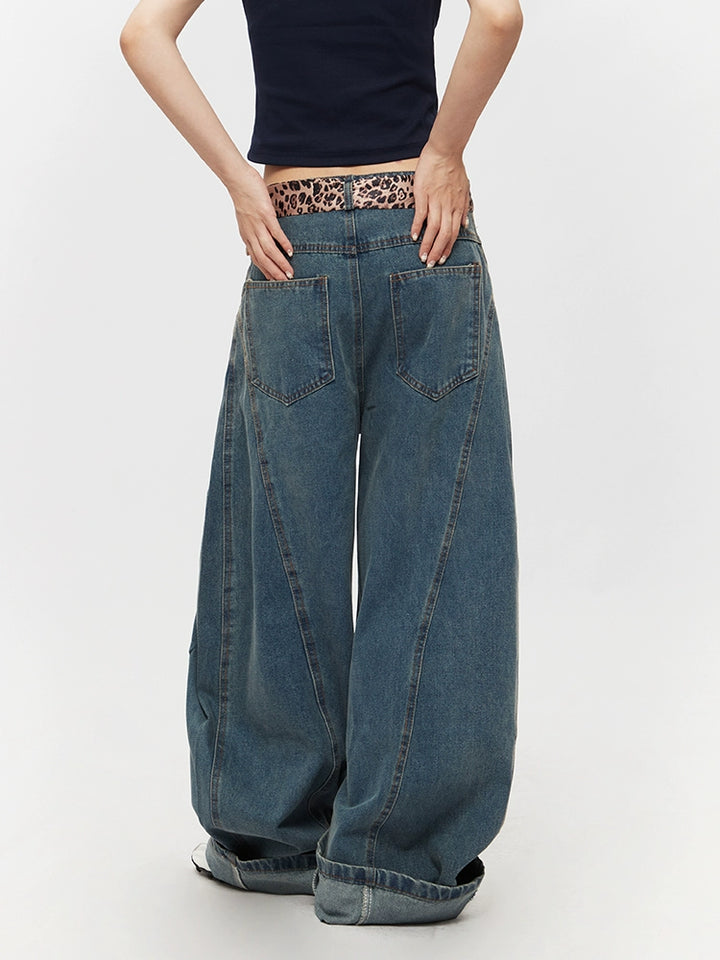 Wide Leg Jeans with Leopard Print