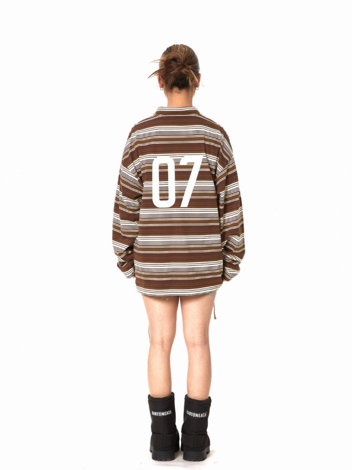 Striped Long-Sleeve Turtleneck Top