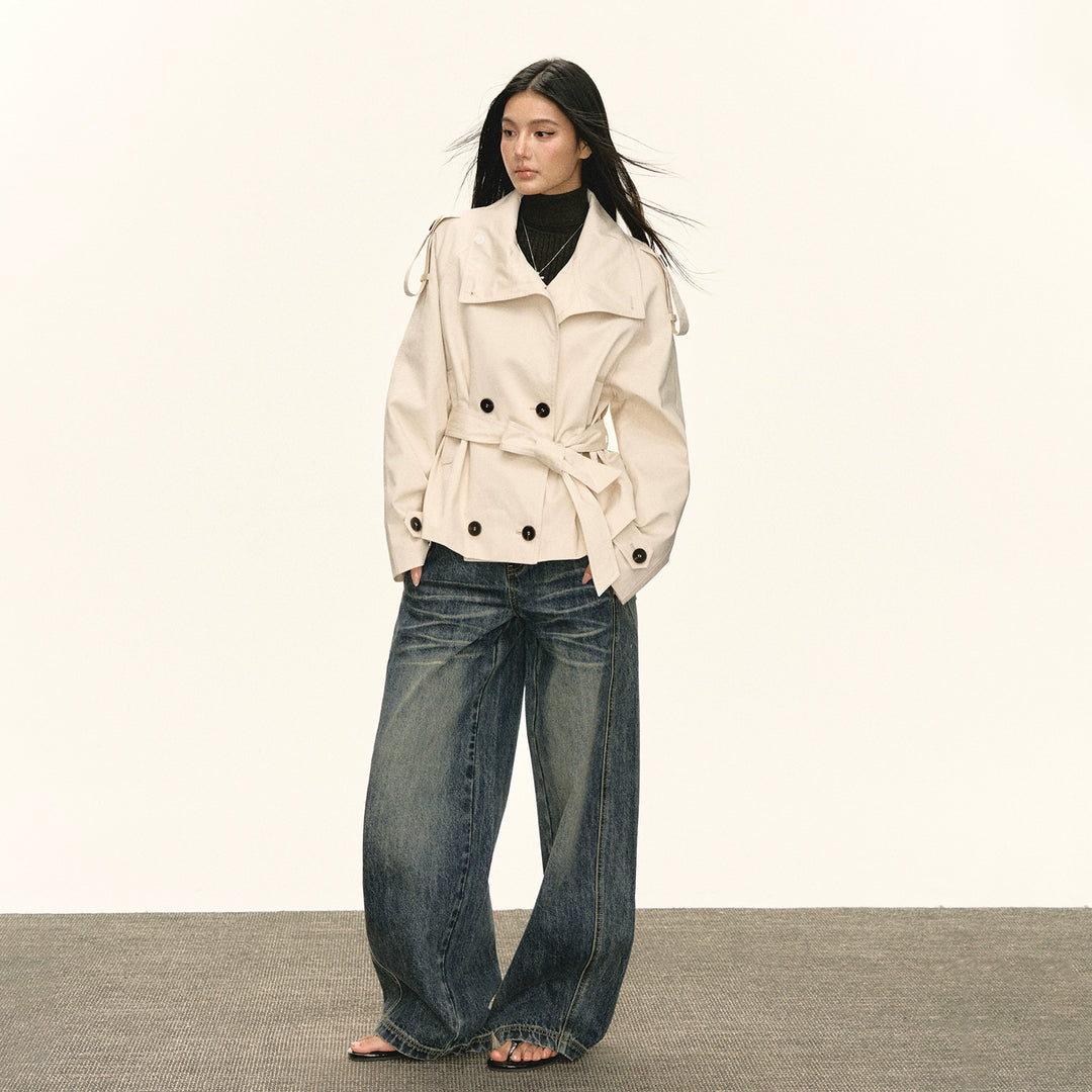 Double-Breasted Belted Short Jacket