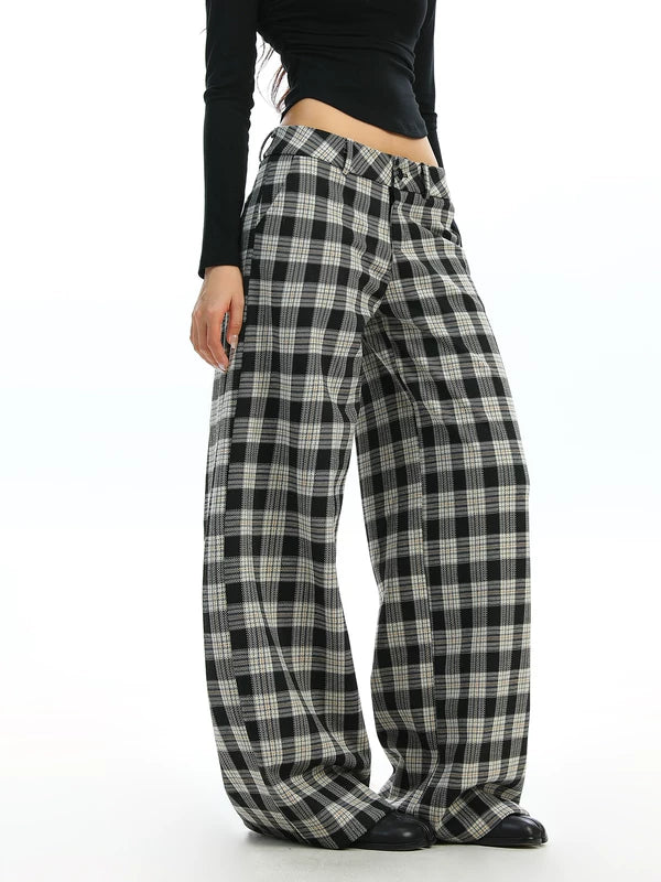 Plaid Wide Leg Casual Floor-Length Pants