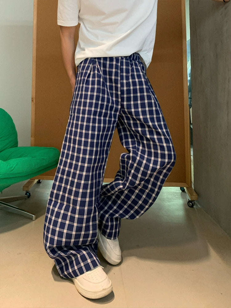 Pantalons décontractés larges à carreaux 