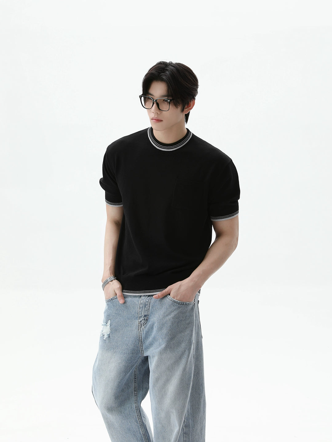 Strick Rundhals Slim Pullover Top 