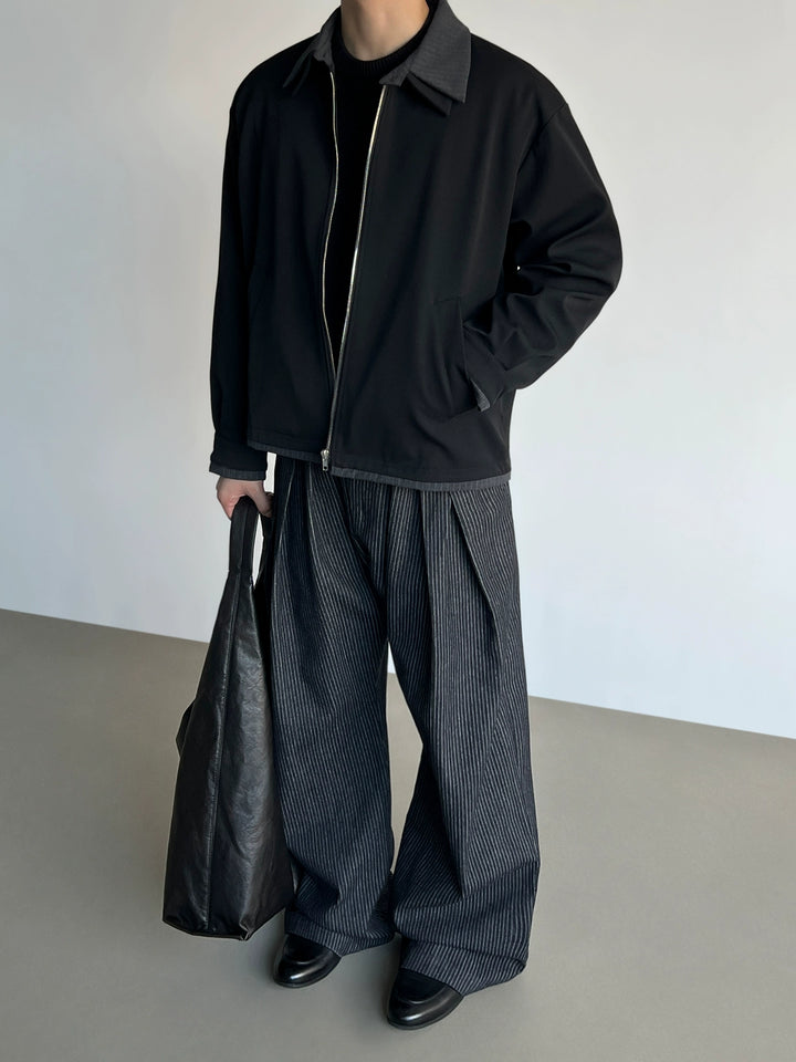 Veste de vol à revers rayée à double couche 