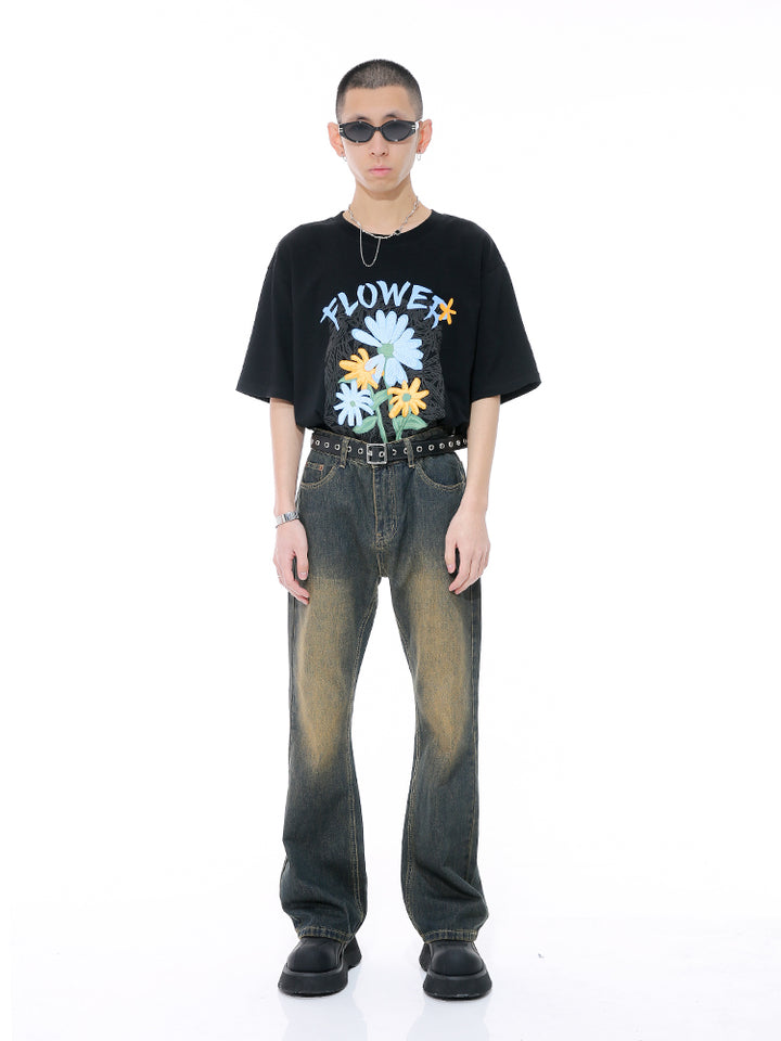 Retro Flared Distressed Mid-Waist Jeans