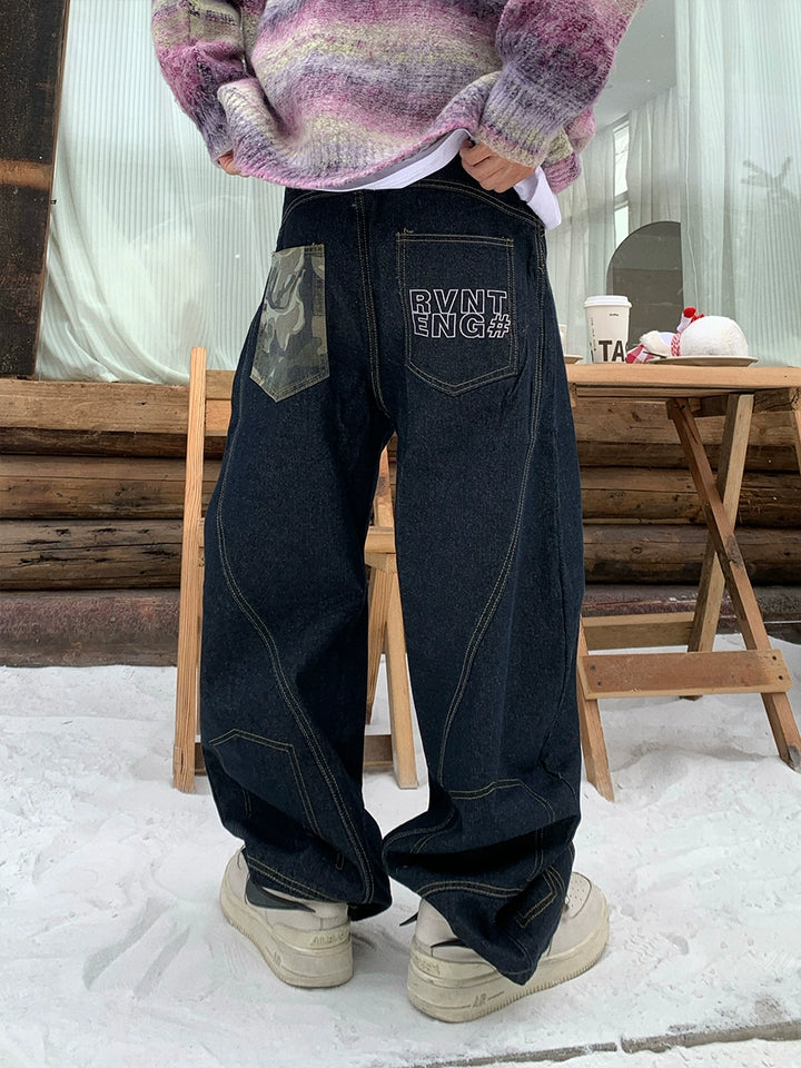 Pantalons décontractés drapés brodés à jambes larges 