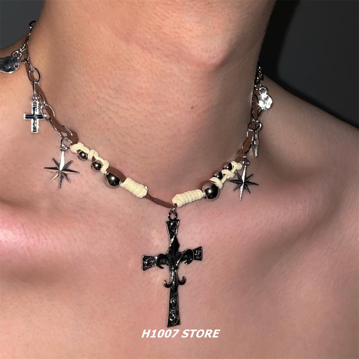 Braided Chain Cross Choker Necklace