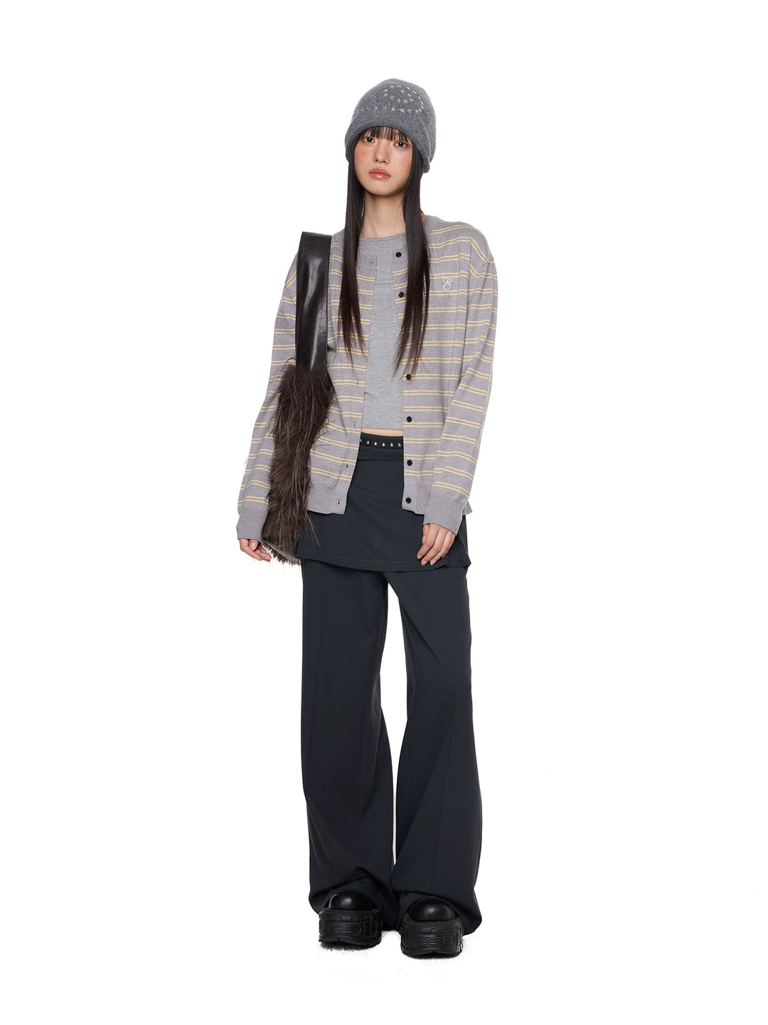 Button-front Striped Knitted Cardigan